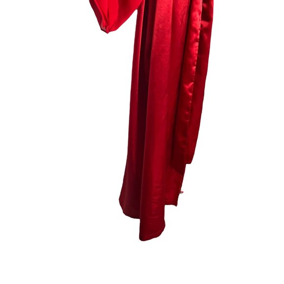 Vintage 90s Gold Label Red Satin Chiffon Long Sleeve Full Length Robe Medium Lar - Picture 3 of 8